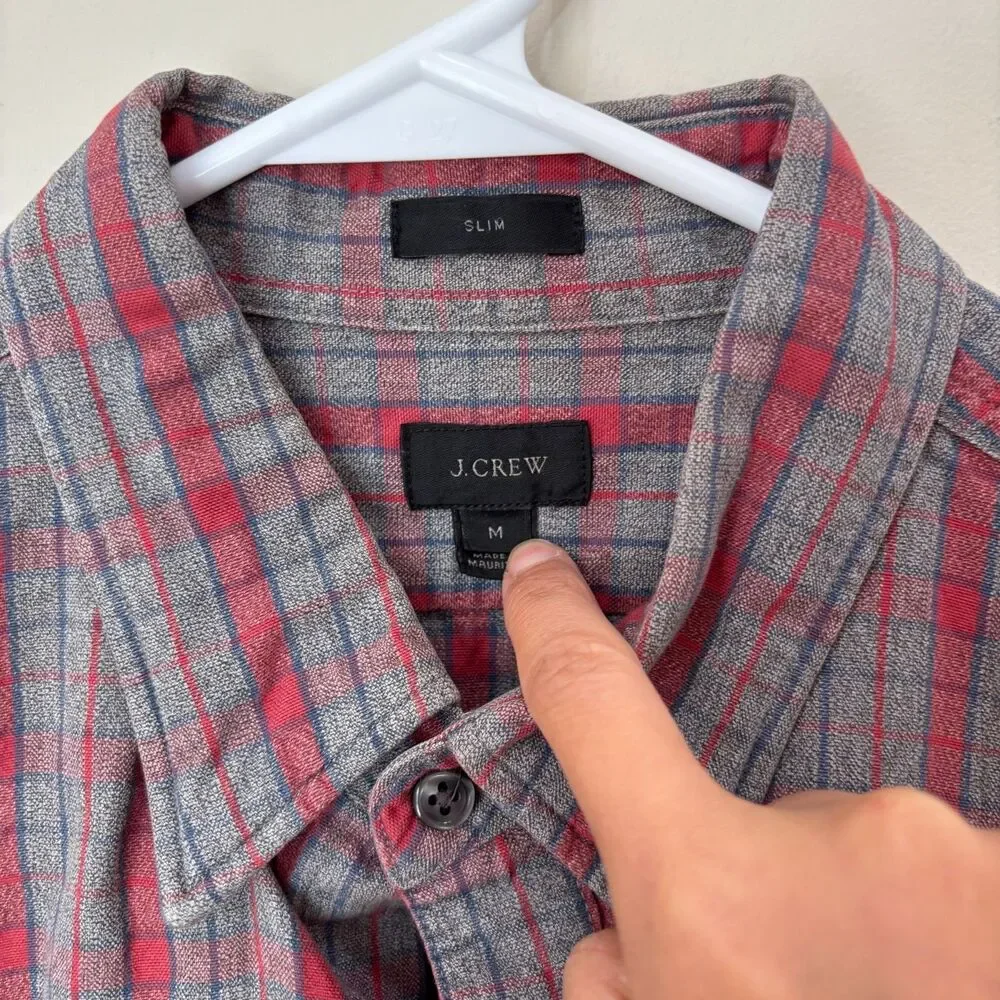 J Crew Plaid Flannel Long Sleeve Button Front Shirt Men's M Gray Red Classic